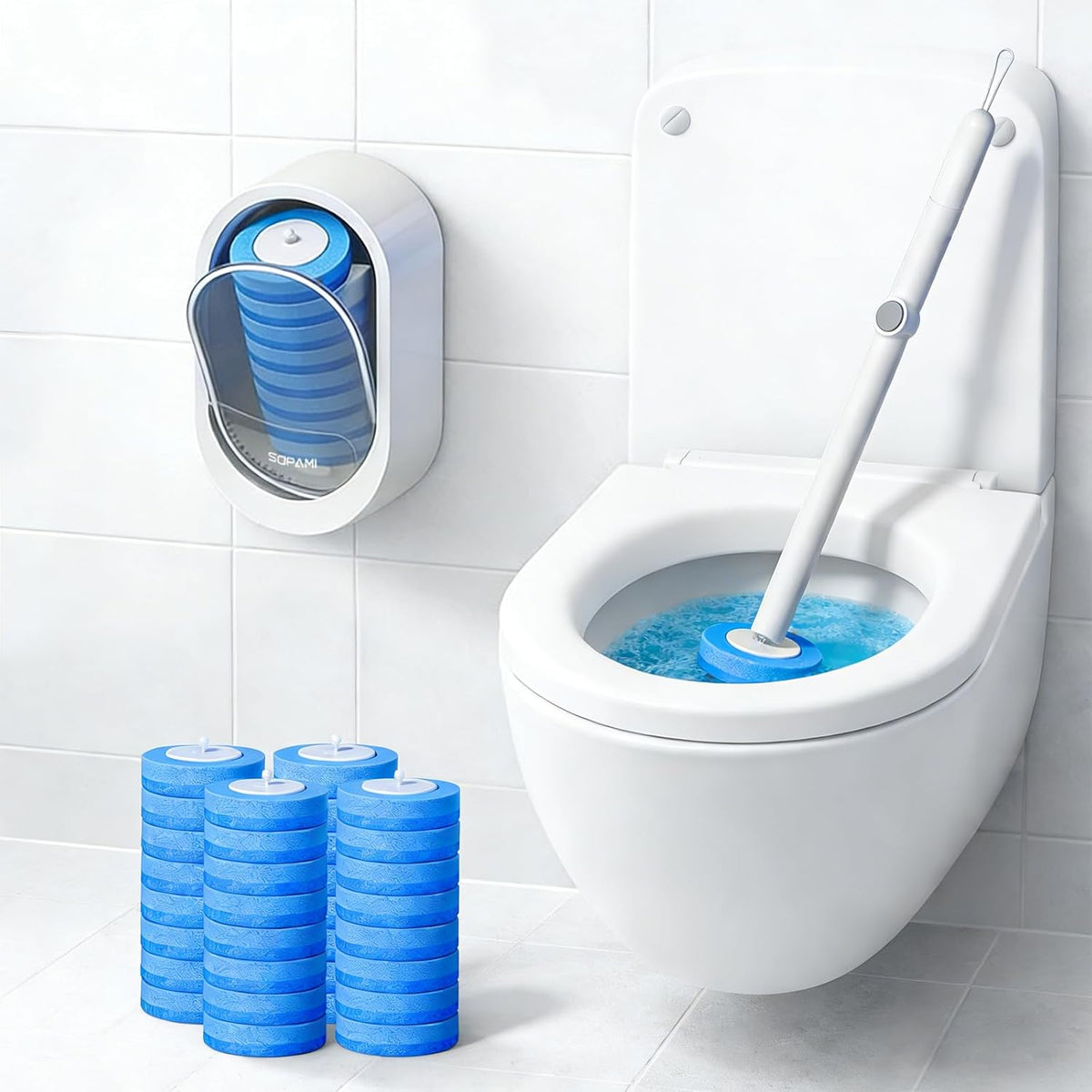【Limited Time Buy 3 Get 1 Free】 Disposable Toilet Brush with Wall Mount Holder for Easy Bathroom Cleaning