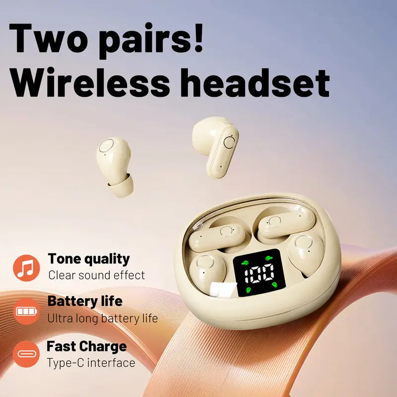 Ultra-Mini Invisible Wireless Earbuds - 2 Pairs in 1 Charging Case