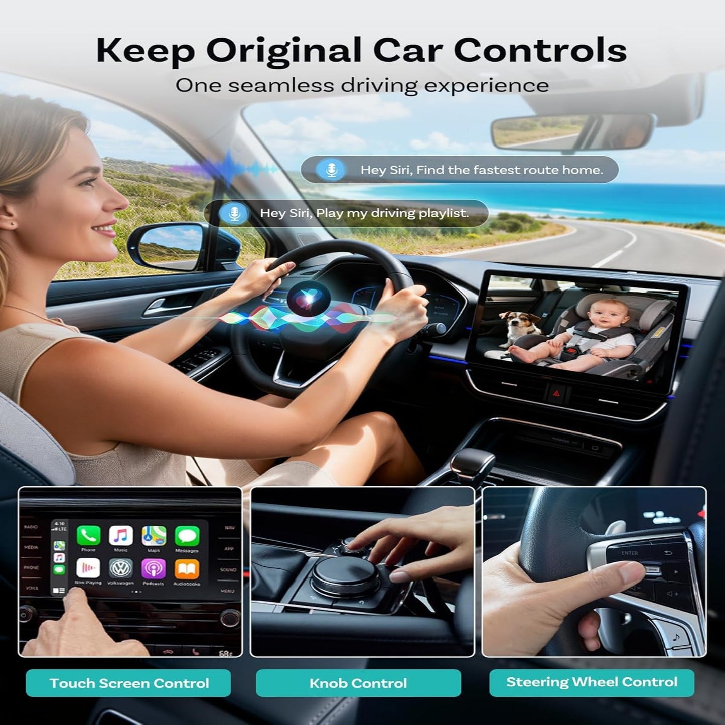 Wireless CarPlay Adapter & 1080P HD Baby Car Camera