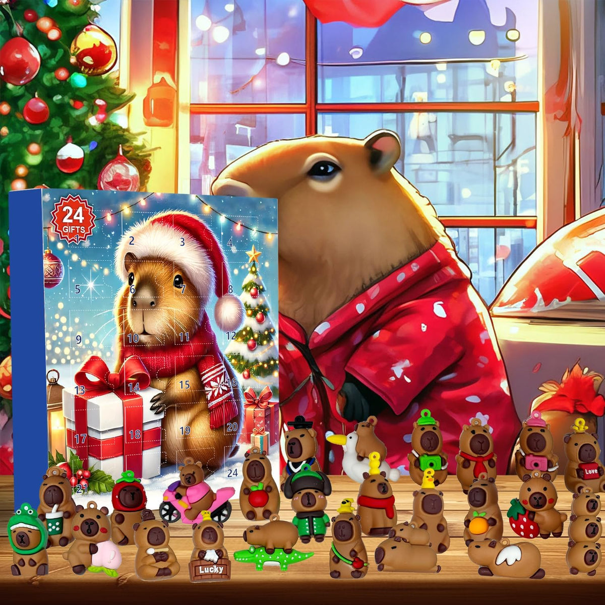 Capybara 24-piece advent calendar set, source product photo.