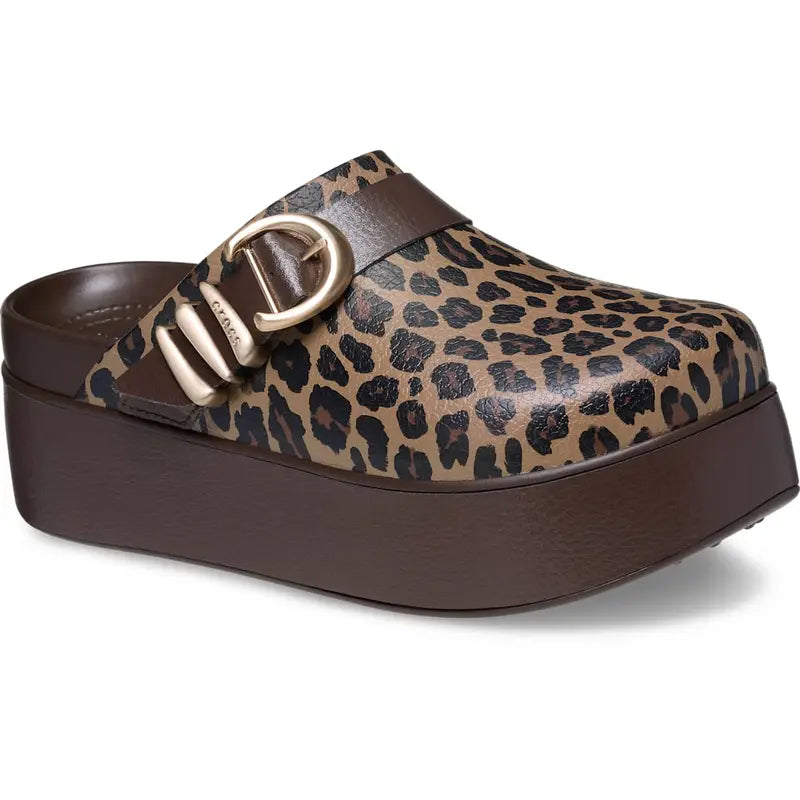 Women's Leopard Print Platform Buckle Comfort Clogs