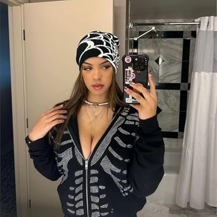 Y2K Gothic Spider Web Jacquard Knitted Beanie | Buy 1 Get 1 Free