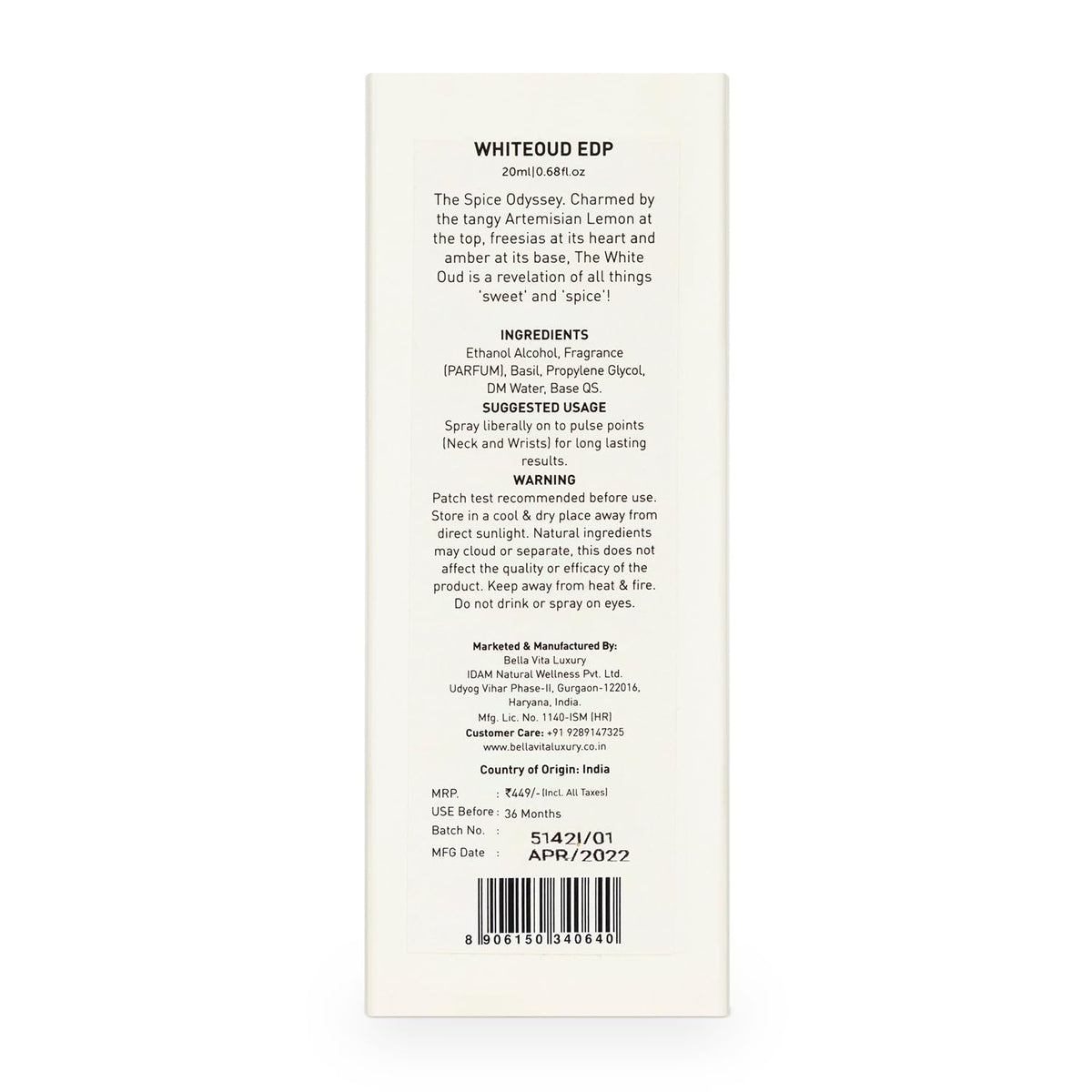 White Oud Eau De Parfum Long Lasting Pocket Unisex Cologne Spray