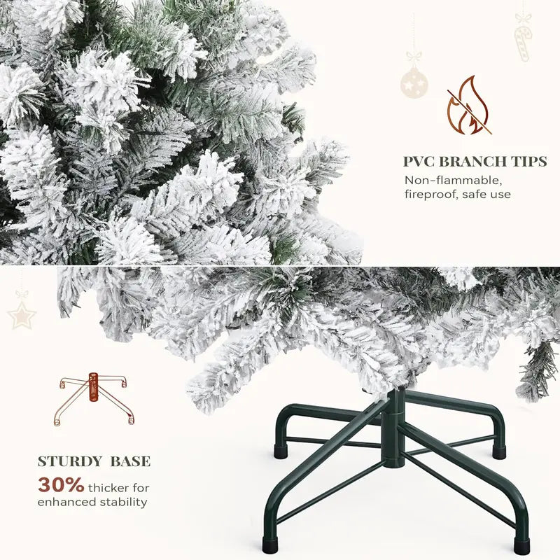 6 FT Pre-Lit Flocked Snowy Christmas Tree with Remote