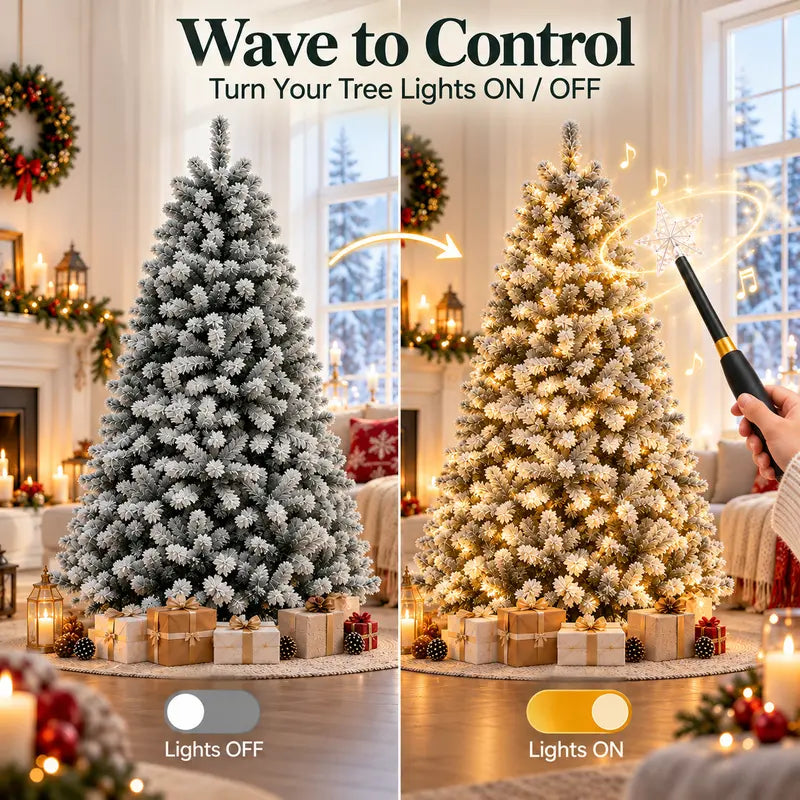 6 FT Pre-Lit Flocked Snowy Christmas Tree with Remote