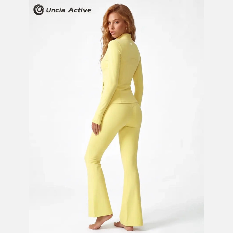 Sculpting Gold Zipper Jacket & High-Waist Yoga Leggings Set | Outfit set