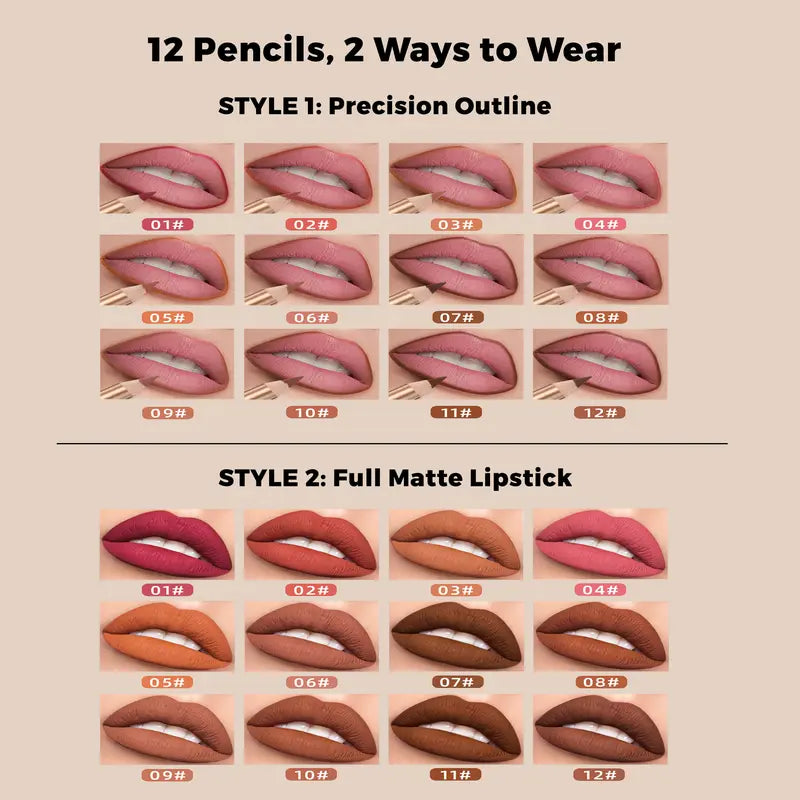 Velvet Matte Lip Liner Pencil Set for Precise Contour & All-Day Wear