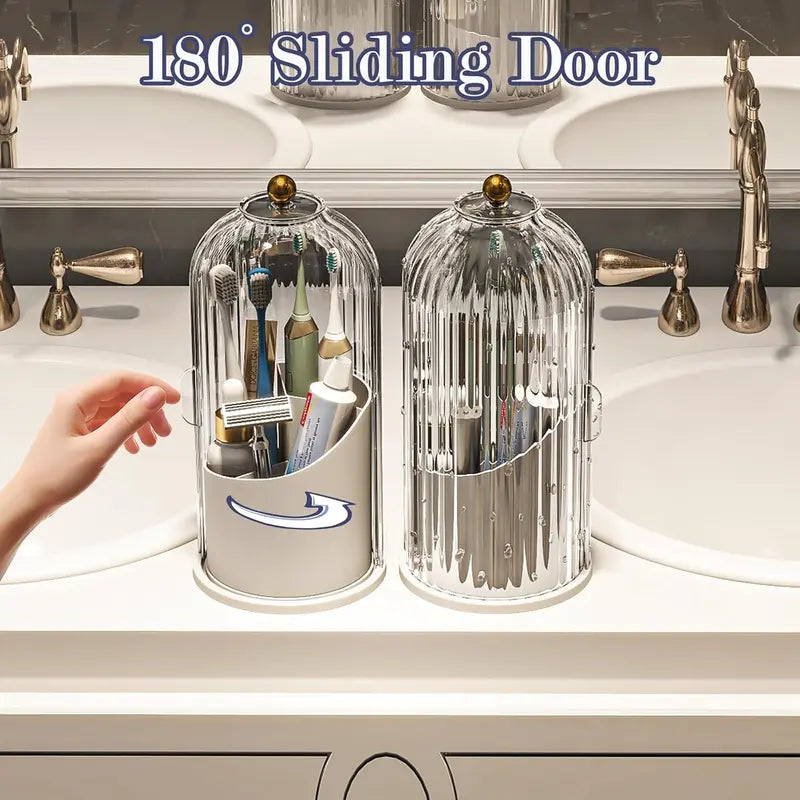 360° Rotating Dustproof Makeup Brush Holder with Sliding Lid