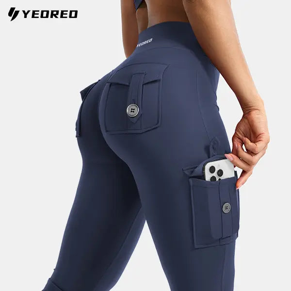 High-Waisted Flare Leggings with Hidden Scrunch & Utility Cargo Pockets