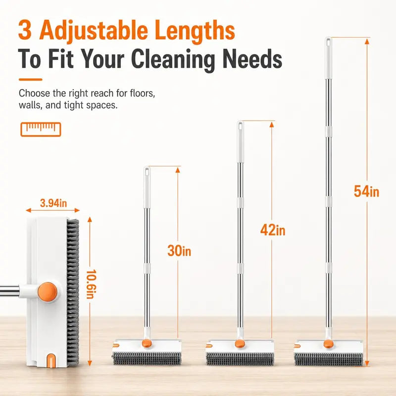 3-in-1 Floor Scrub Brush with Squeegee & 180° Rotating Long Handle