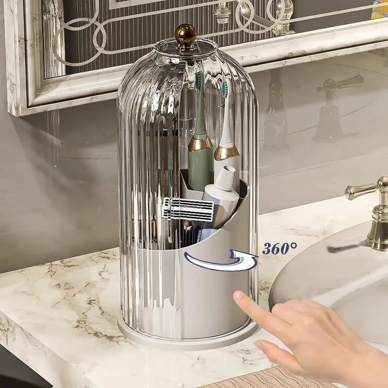 360° Rotating Dustproof Makeup Brush Holder with Sliding Lid
