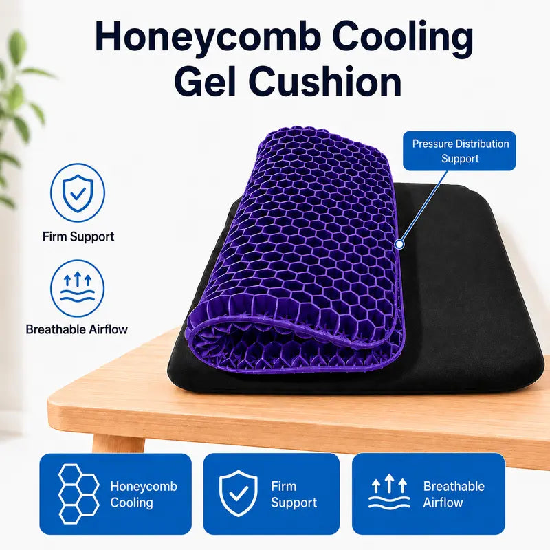 Ergonomic Honeycomb Gel Seat Cushion for Pain Relief & Pressure Release