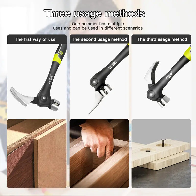 Adjustable Indexing Claw Hammer with Magnetic Nail Starter