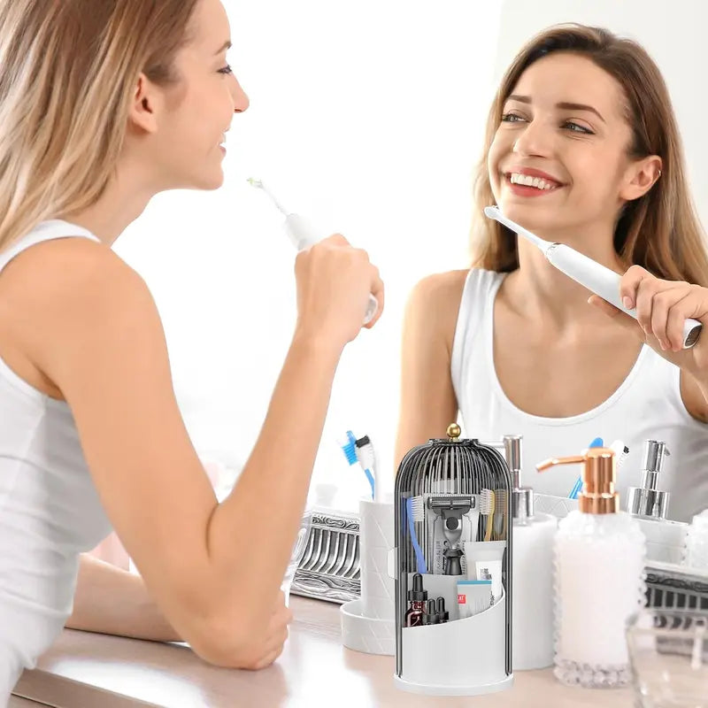 360° Rotating Dustproof Makeup Brush Holder with Sliding Lid