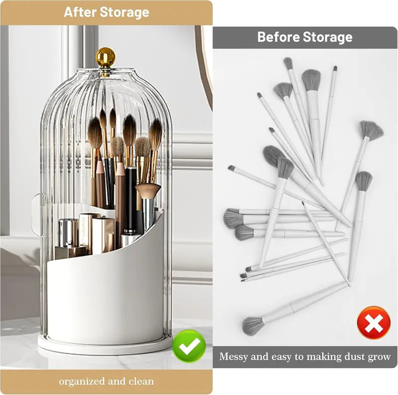 360° Rotating Dustproof Makeup Brush Holder with Sliding Lid