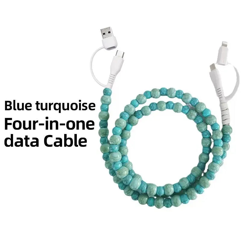 Turquoise 1m 4-in-1 beaded charging cable