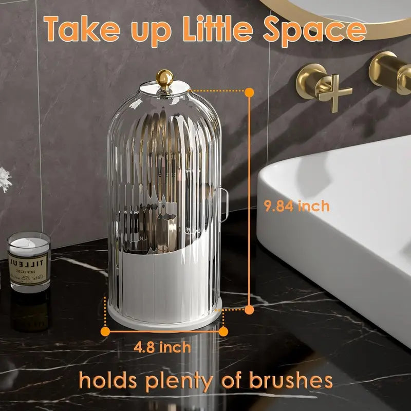 360° Rotating Dustproof Makeup Brush Holder with Sliding Lid