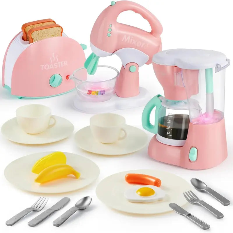 Kids Play Kitchen Appliances Set with Realistic Lights & Sounds