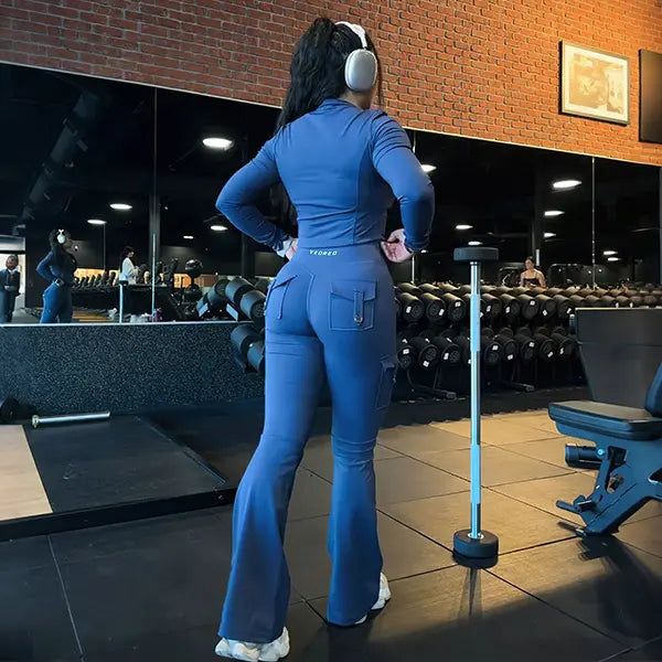 High-Waisted Flare Leggings with Hidden Scrunch & Utility Cargo Pockets