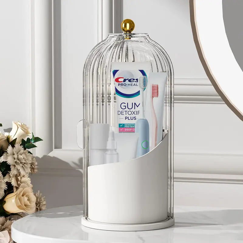360° Rotating Dustproof Makeup Brush Holder with Sliding Lid