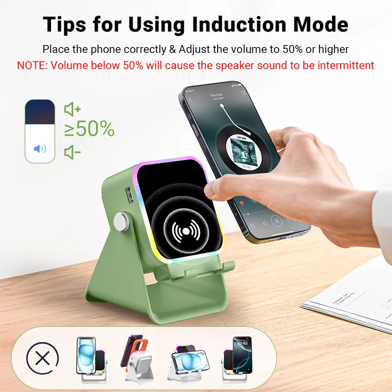 Instant Auto-Induction Speaker & 360° Rotating Phone Stand