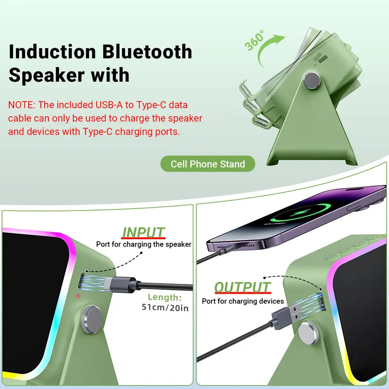 Instant Auto-Induction Speaker & 360° Rotating Phone Stand