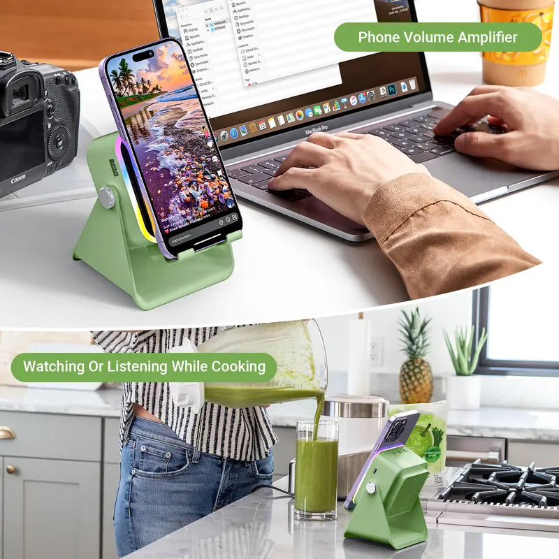Instant Auto-Induction Speaker & 360° Rotating Phone Stand
