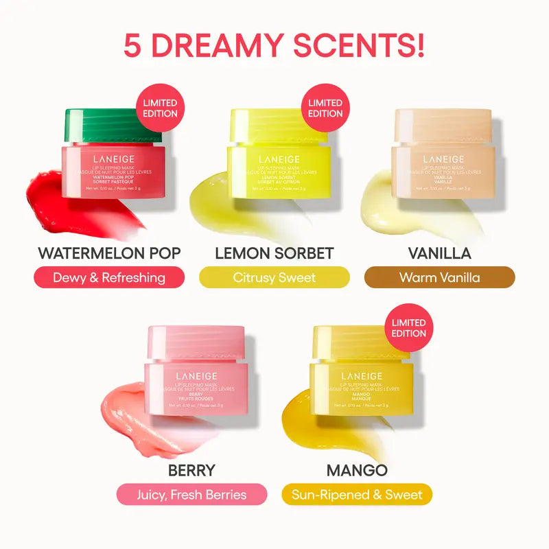 NEW Laneige Midnight Minis Hydrating Lip Sleeping Mask Treatment 5-Pc Gift Set