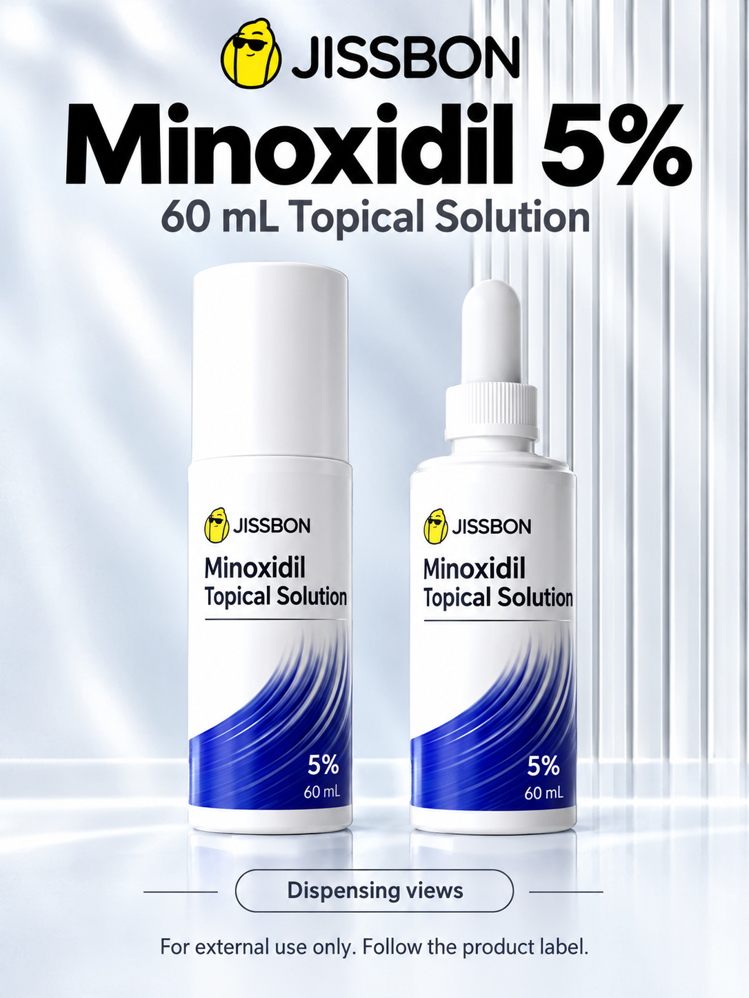 JISSBON minoxidil 5 percent 60 mL — alternate dispensing views, English image