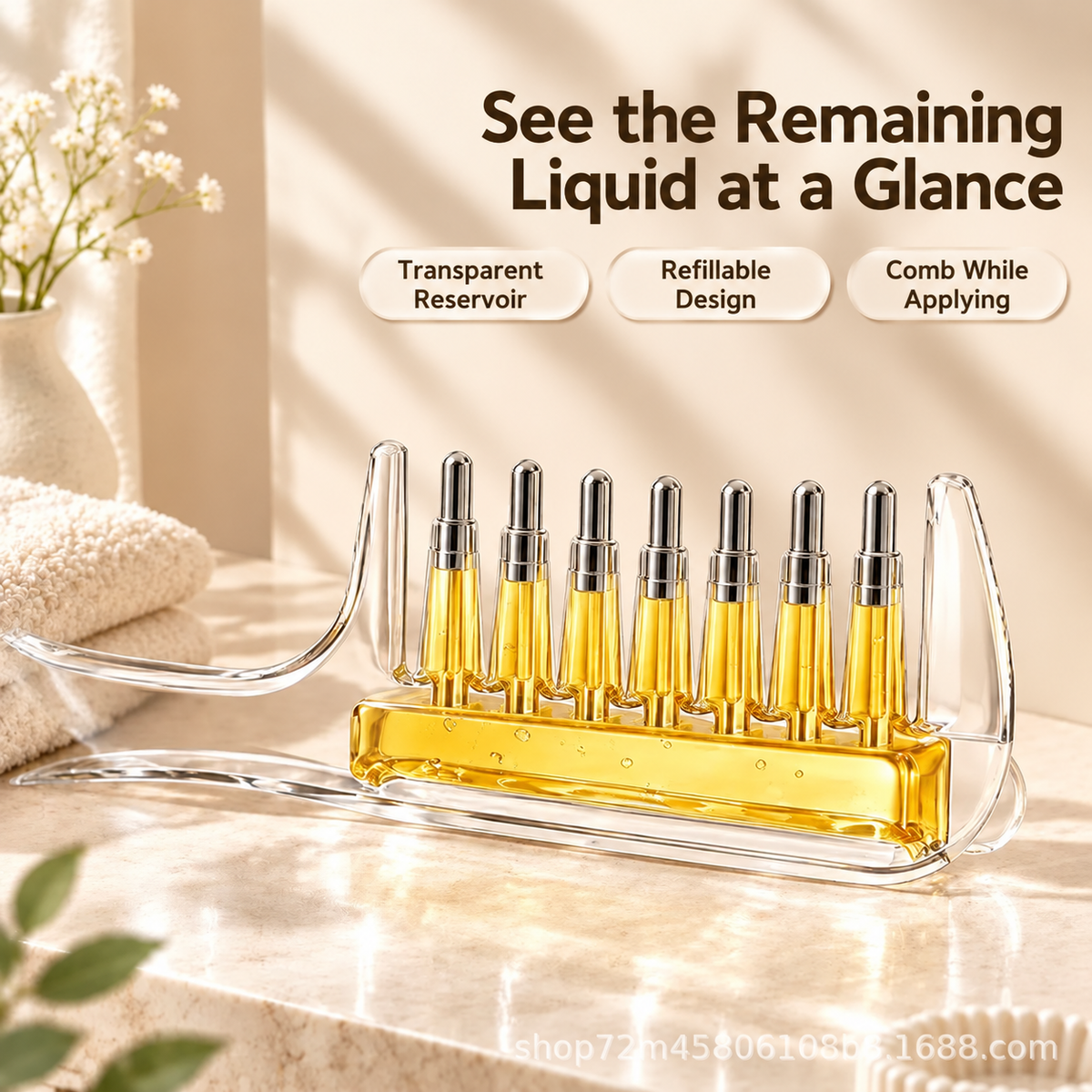 Transparent refillable comb reservoir