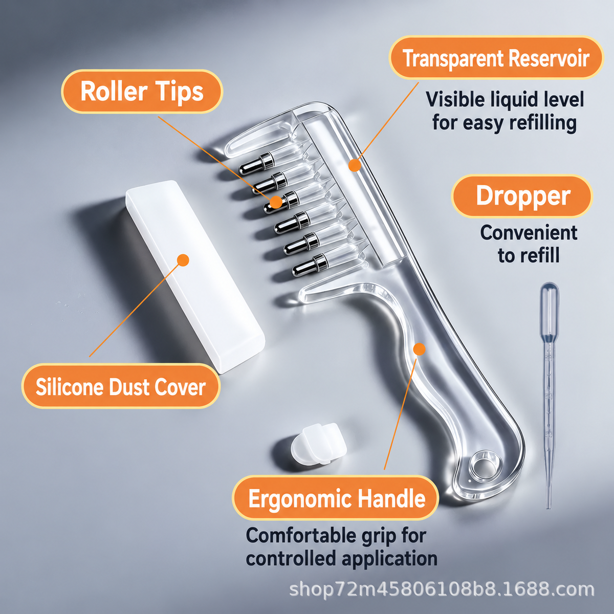 Applicator parts, dust cover and dropper