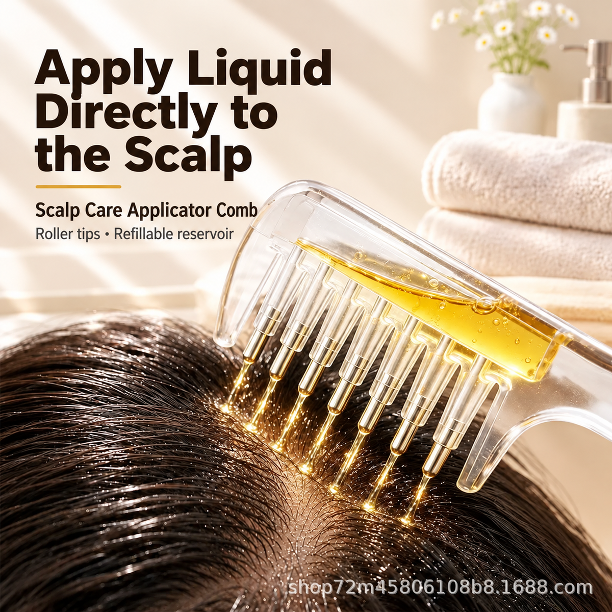 Roller comb applying liquid to the scalp