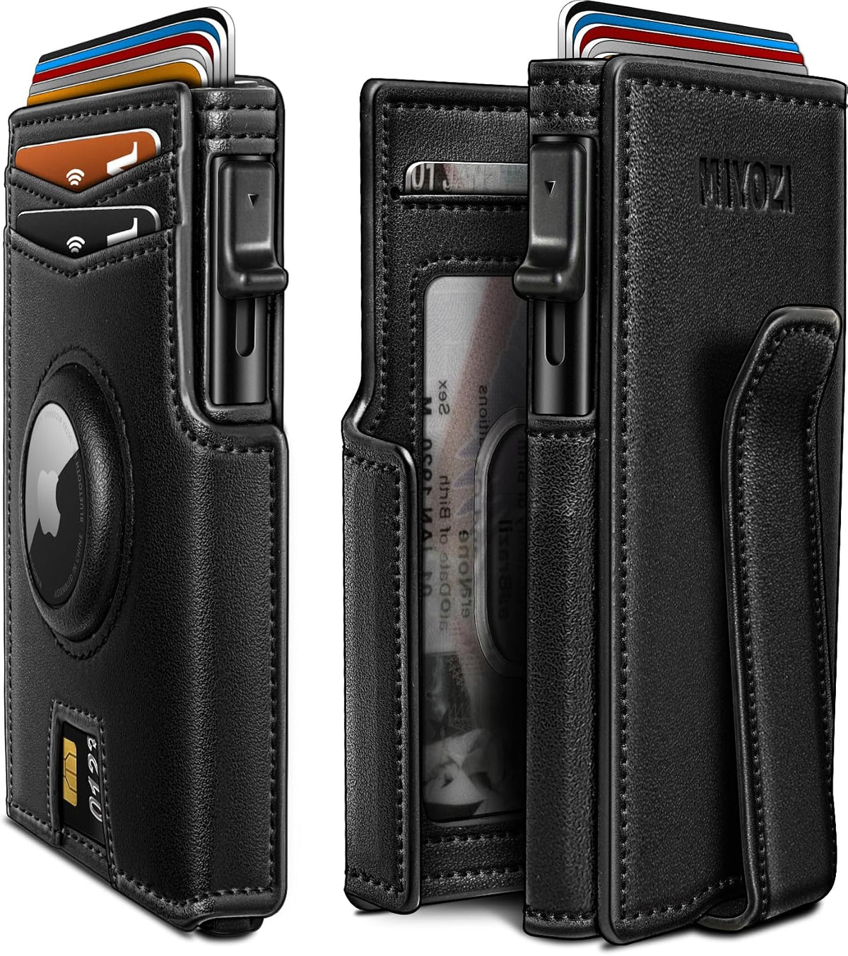 Black002 — Airtag Wallet for Men,with Money Clip 10 Cards Metal Case Smart Slim Pop Up Credit Card Holder Flip with Magnetic Closure RFID Blocking wallet with Gift Box