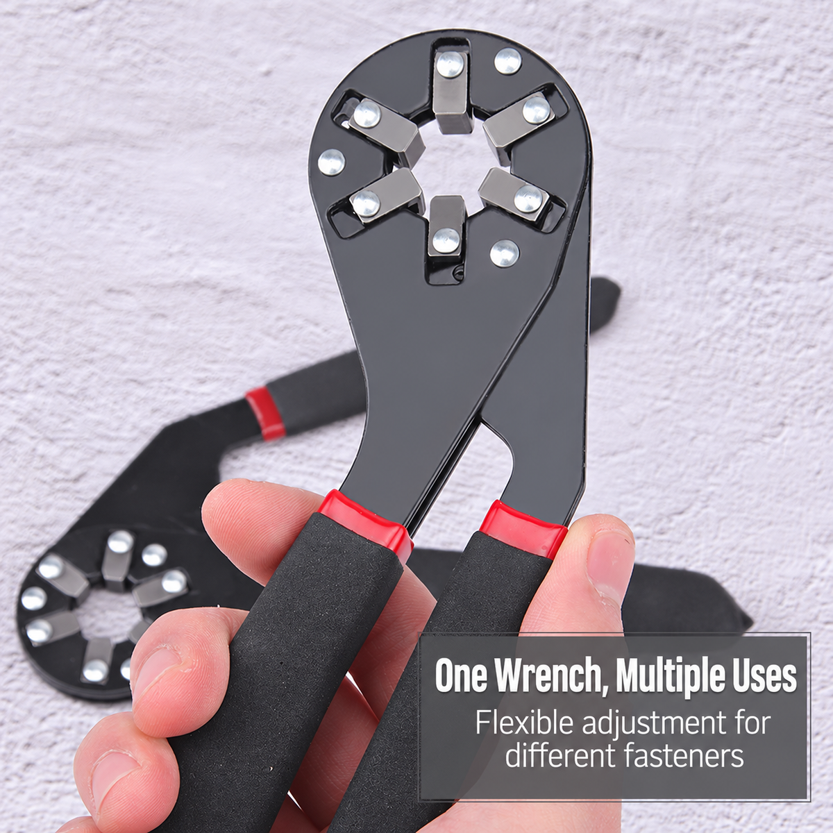 Self-adjusting wrench held in one hand