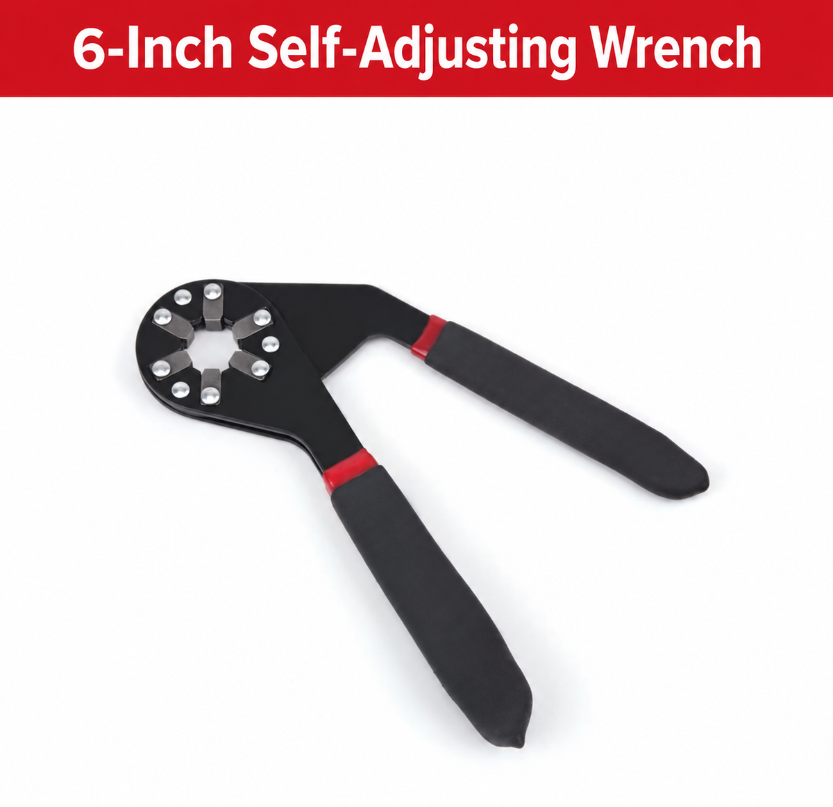 Black and red six-inch self-adjusting wrench