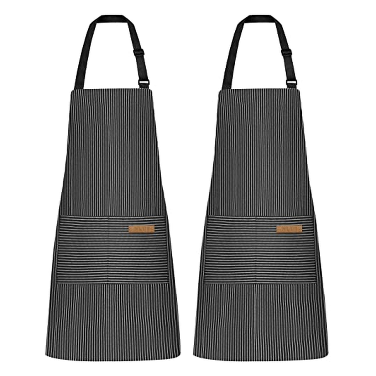 Adjustable Kitchen Aprons with Two Pockets - Four-Piece Set - Black Pinstripes