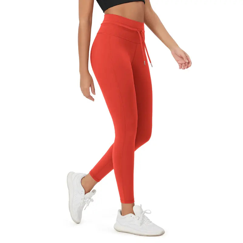 Orange Red high-waist drawstring leggings