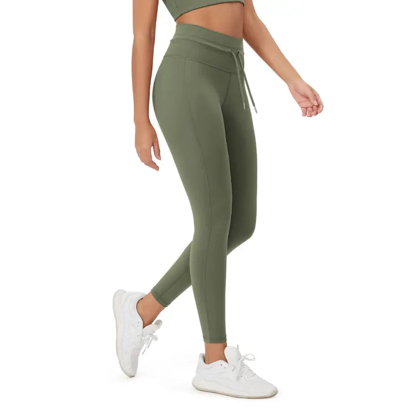 Dark Olive high-waist drawstring leggings