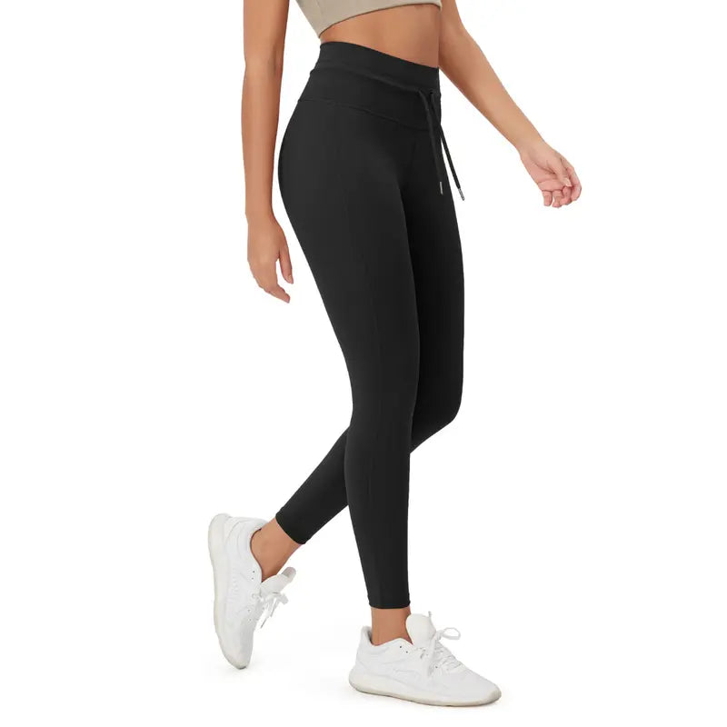 Onyx Black high-waist drawstring leggings