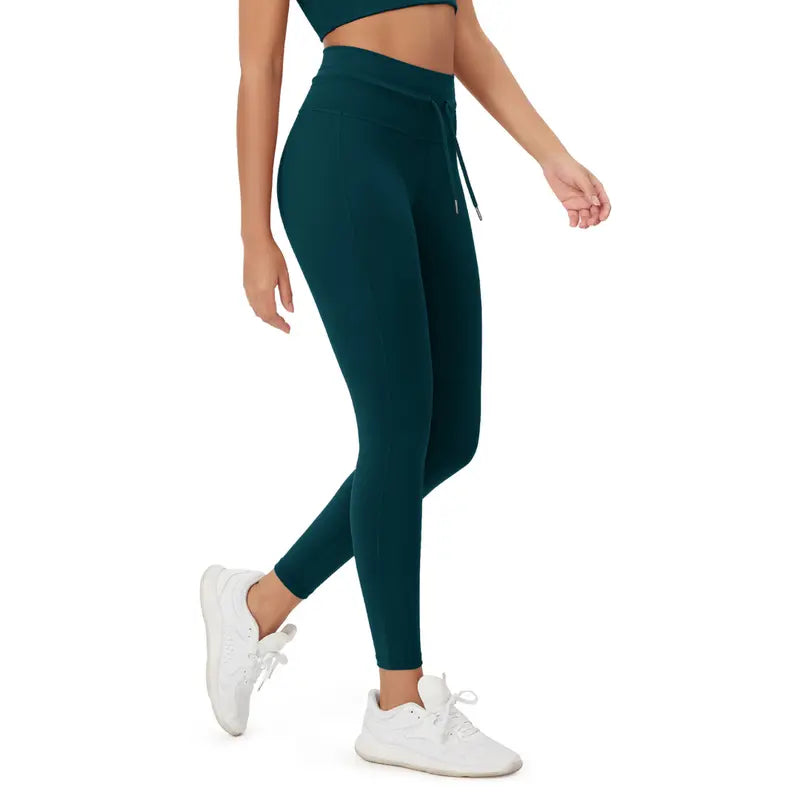 Forest Teal high-waist drawstring leggings