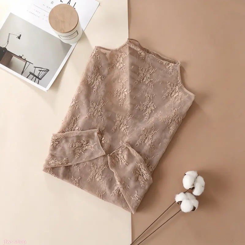 Floral Lace Layering Tops — 6-Piece Set — Milk Tea original product image