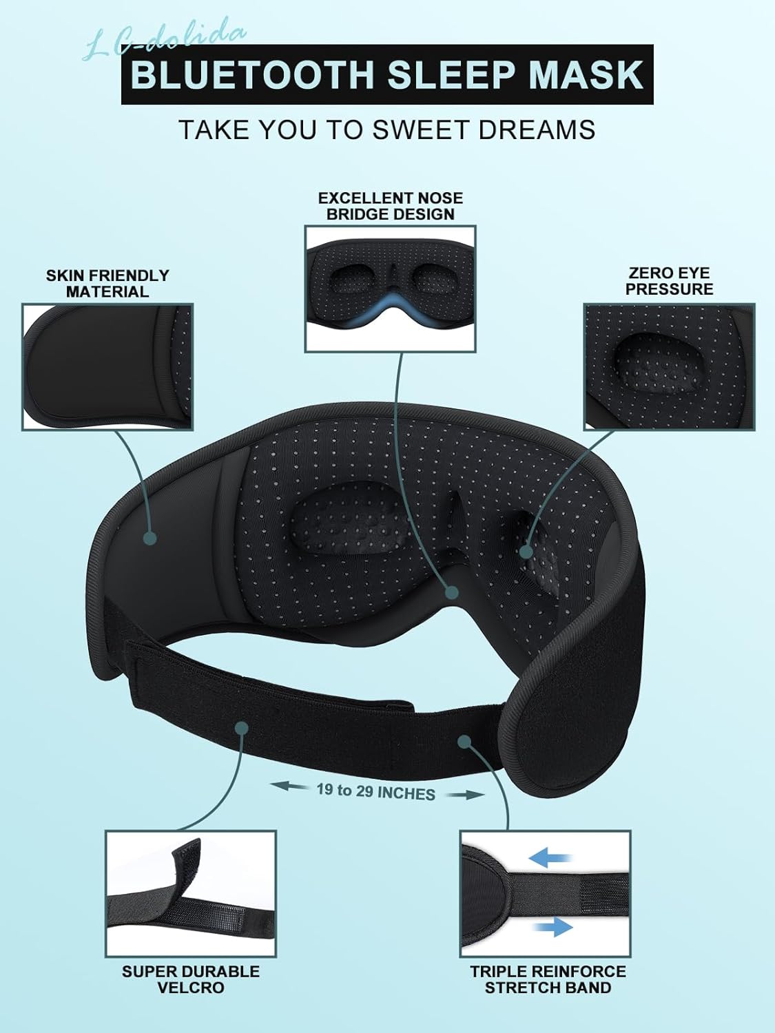Black 3D Bluetooth sleep mask product information