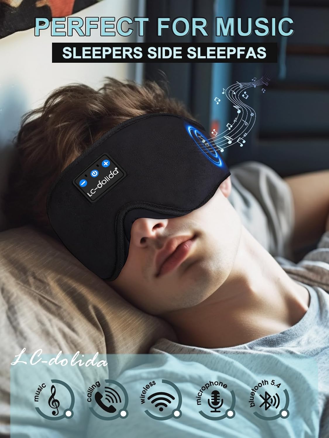 Black 3D Bluetooth sleep mask product information