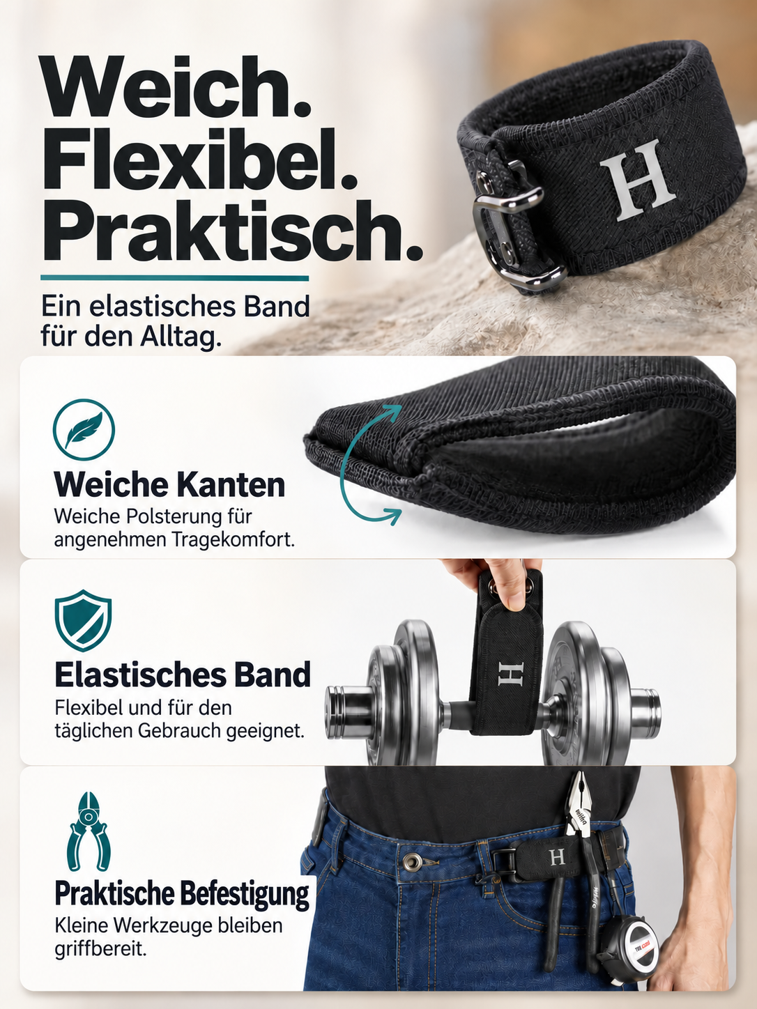 Elastischer Gürtel ohne Schnalle HAILTH · detail-2 · Deutsch