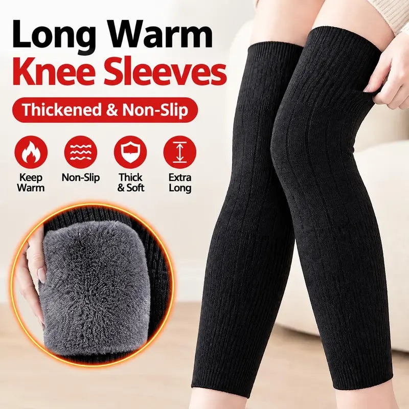 Fleece-Lined Long Knee Warmers - One Pair — source product illustration