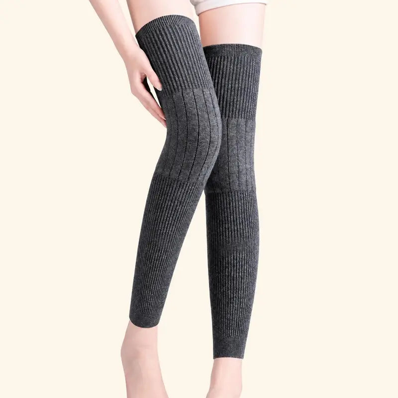 Fleece-Lined Long Knee Warmers - One Pair — Gray【1-pair】Size/99.2 lbs - 154.3 lbs