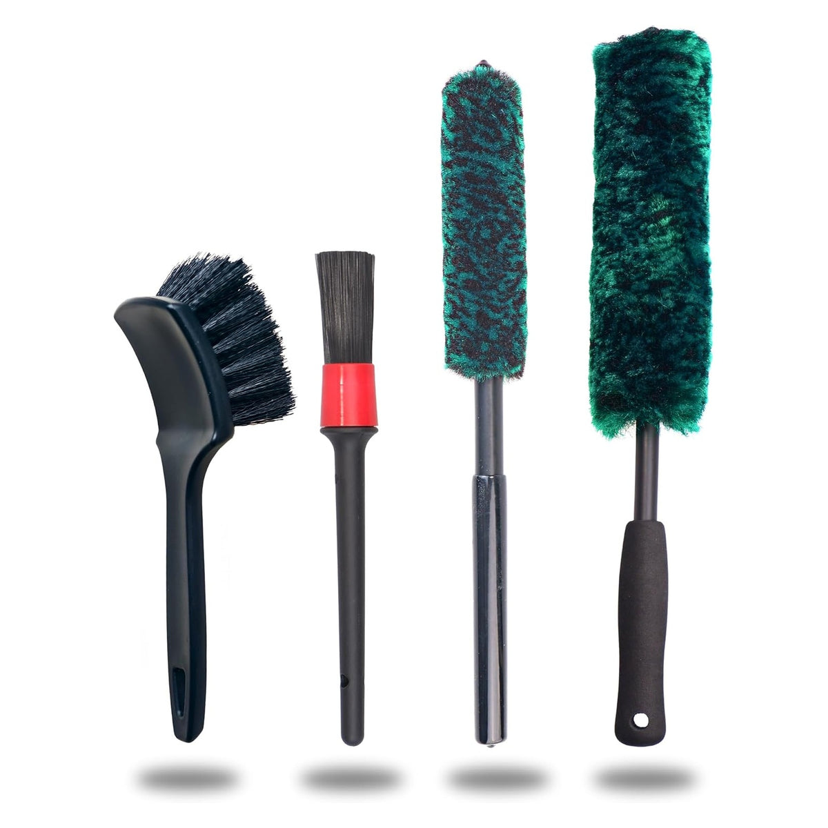 oesee Professional 4 Pack Long Handle Wheel Brush Kit for Cleaning Wheel and Tire- 2X Soft Wheel Cleaning Brush, Detailing Brush and Stiff Tire Brush, Bendable& Durable Wheel Rim Cleaner Brush Set