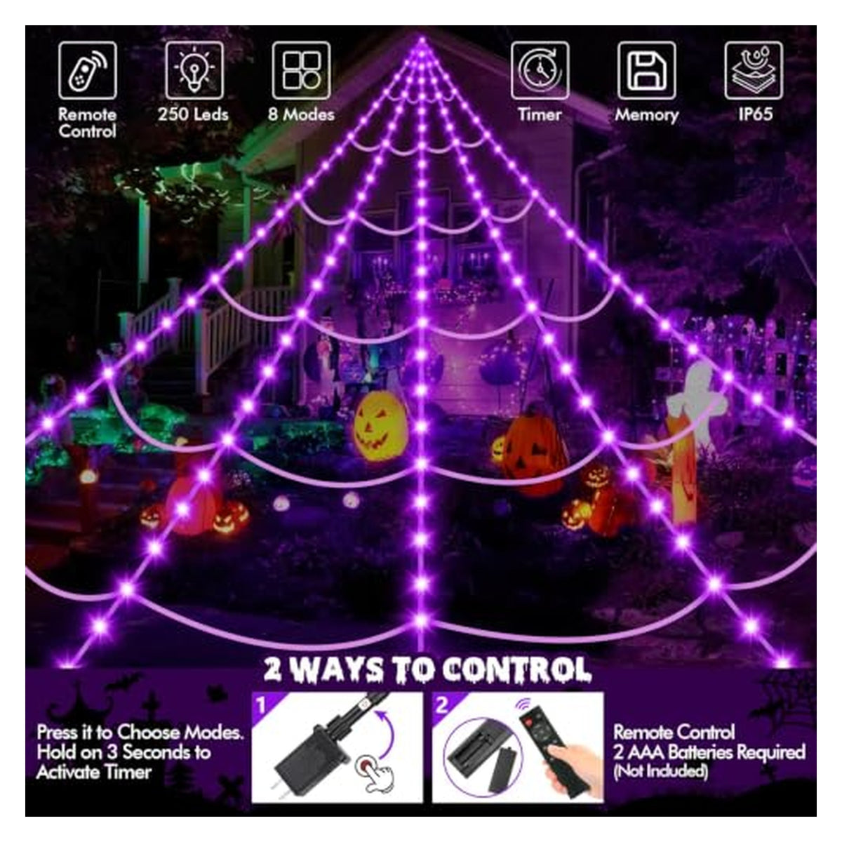 OCATO Purple LED Spider Web with Giant Spider — source image 2
