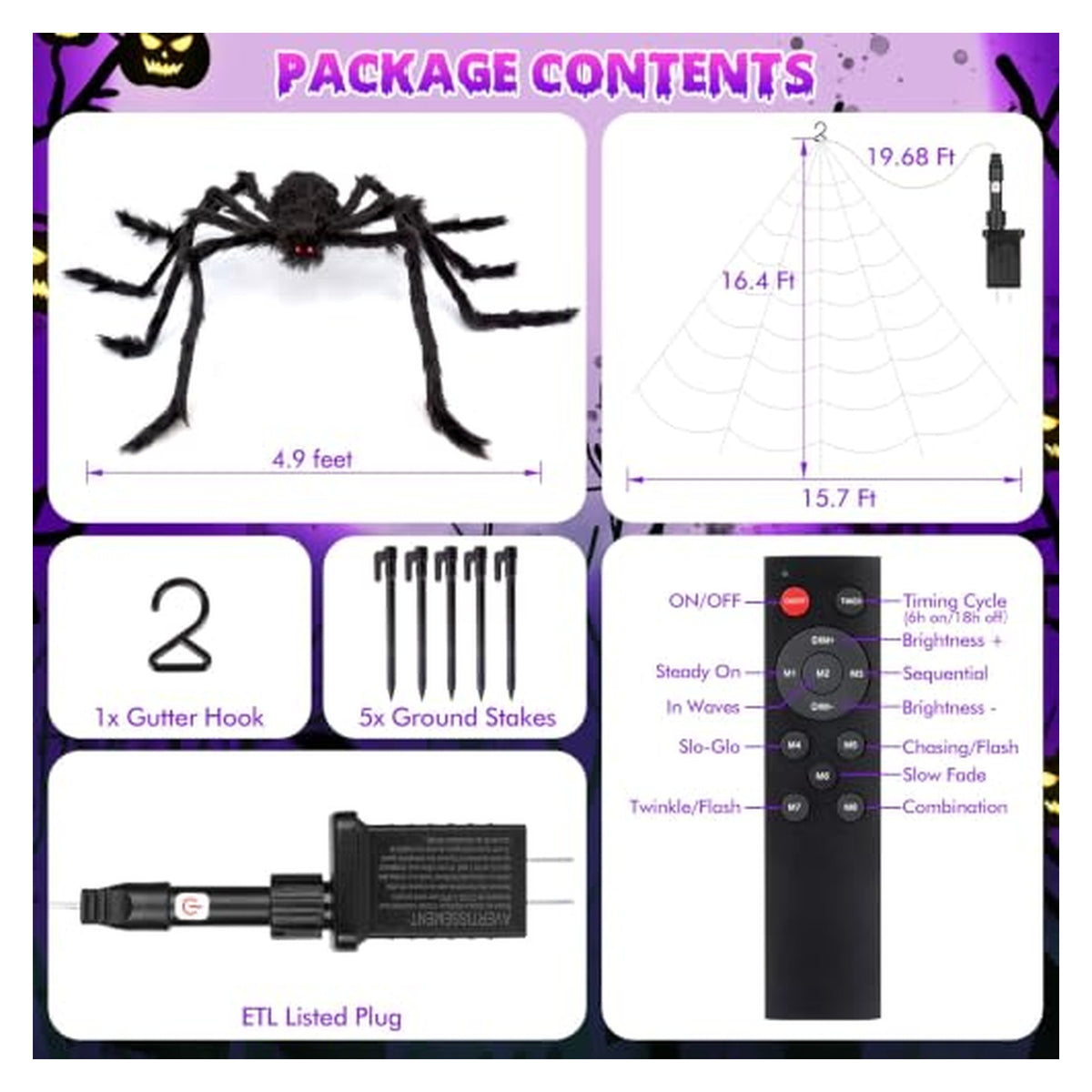 OCATO Purple LED Spider Web with Giant Spider — source image 4