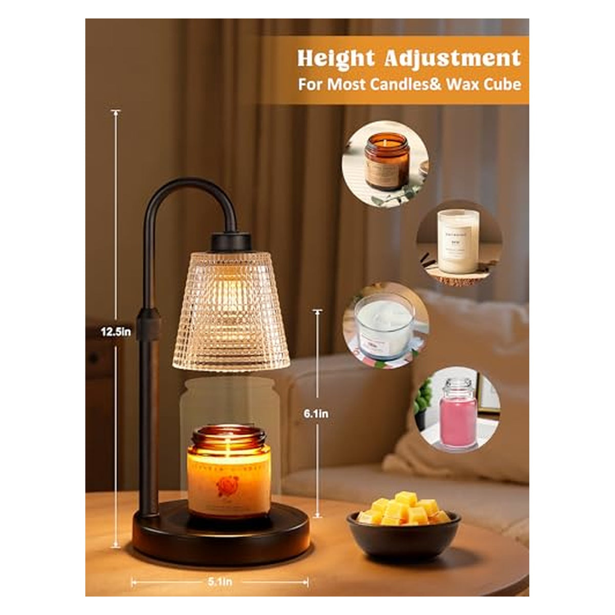 Adjustable Candle Warmer Lamp with Timer – Black original product photo